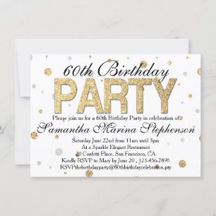 Confetti Gold Sparkle 60th Birthday Party Invitation