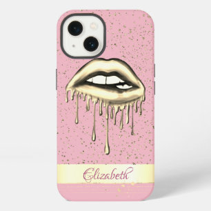 Confetti, Gold Stripe, Metallic Dripping Lips iPhone 13 Case