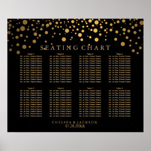 Confetti Golden Dots on Black - 8 Seating Chart