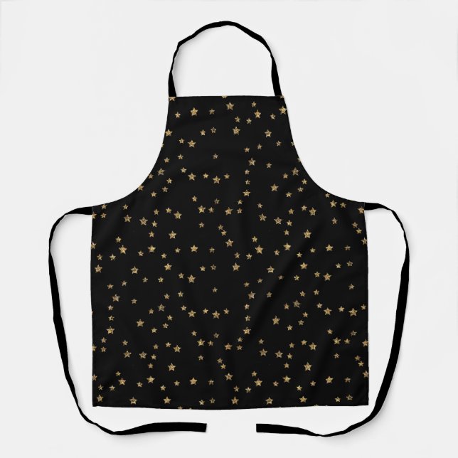 Confetti golden stars glitter shine elegant black  apron (Front)