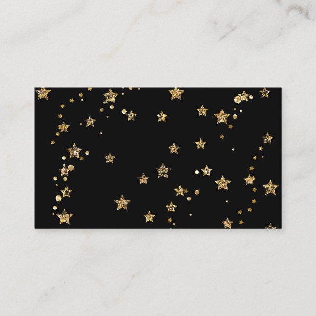 Confetti golden stars glitter shine elegant black business card (Front)