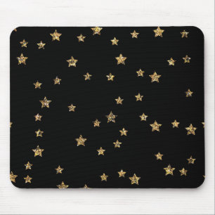 Confetti golden stars glitter shine elegant black mouse pad