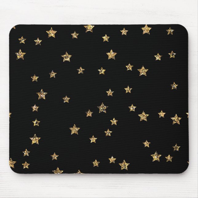 Confetti golden stars glitter shine elegant black mouse pad (Front)
