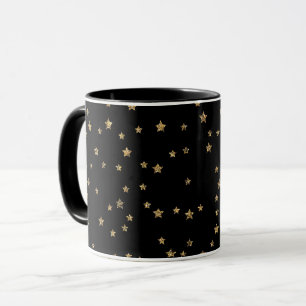 Confetti golden stars glitter shine elegant black mug