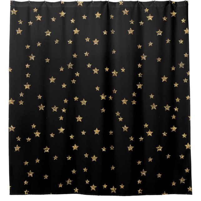 Confetti golden stars glitter shine elegant black shower curtain (Front)