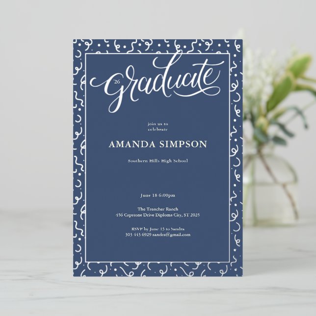 Confetti Grad Party Invitation - Blue (Standing Front)