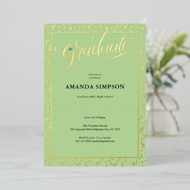 Confetti Grad Party Invitation - Mint (Standing Front)