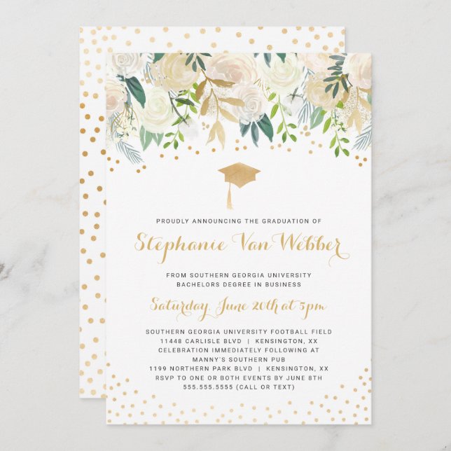 Confetti graduation ceremony and party invitation (Front/Back)