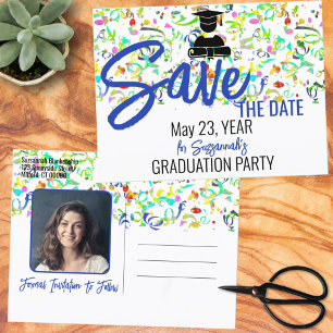 Confetti Graduation Custom Photo Save The Date Announcement Postcard