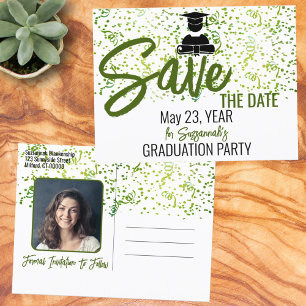Confetti Graduation Custom Photo Save The Date Announcement Postcard