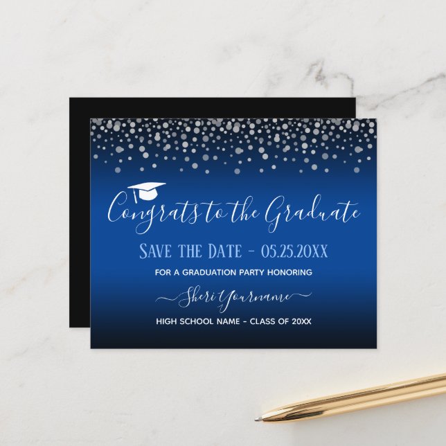 Confetti Graduation Party Save the Date Invitation (Front/Back In Situ)