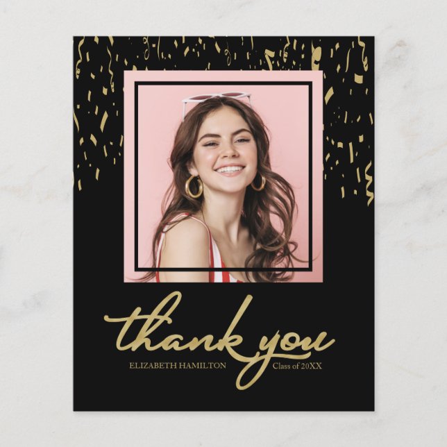 Confetti Graduation Photo Budget Thank You Card (Front)