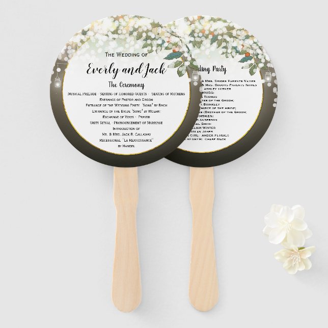 Confetti Green Leaf Tree Wedding Program Hand Fan (Front and Back)