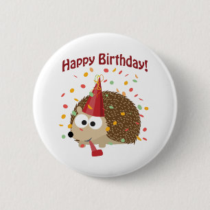 Confetti Happy Birthday Hedgehog 6 Cm Round Badge