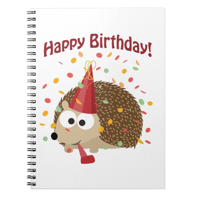 Confetti Happy Birthday Hedgehog Notebook (Front)