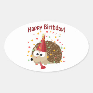 Confetti Happy Birthday Hedgehog Oval Sticker
