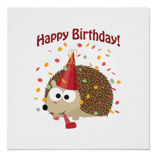 Confetti Happy Birthday Hedgehog Poster (Front)
