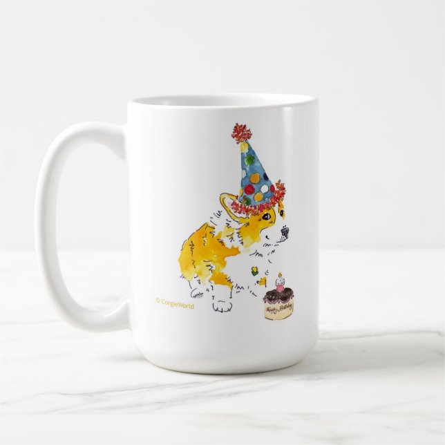 Confetti Hat Corgi Birthday Mug (Left)