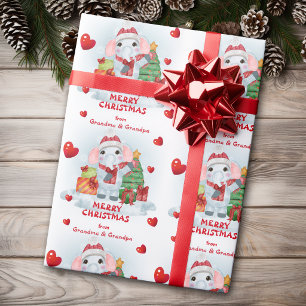 Confetti Heart Cute Elephant Grandkids Christmas Wrapping Paper