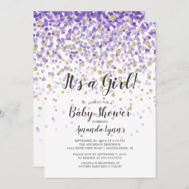 Confetti It's A Girl Baby Shower Invitation (Front/Back)