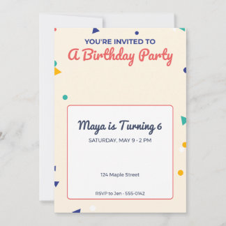 Confetti Kids Birthday Party Invitation 5x7