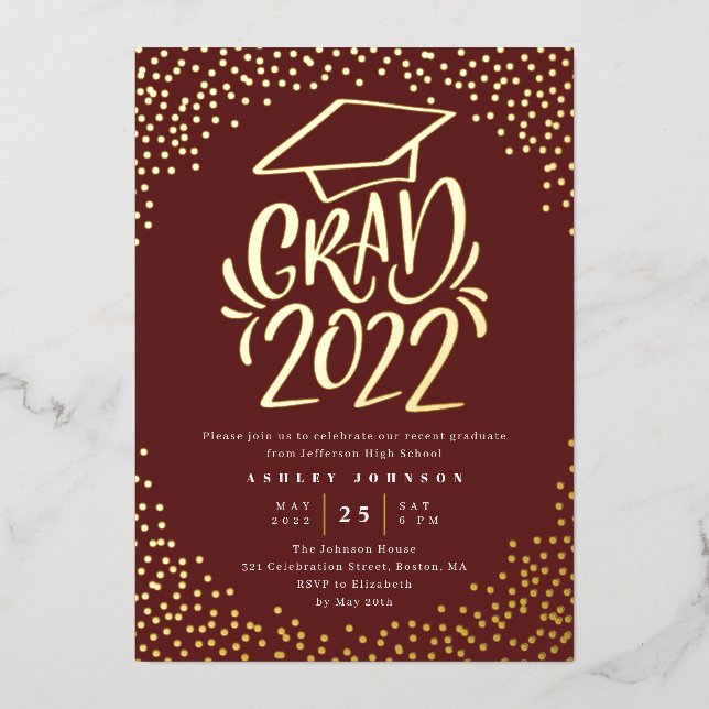 Confetti Lettered Grad 2022 Graduation Party Red (Front)