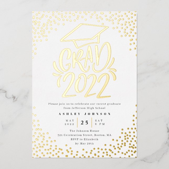 Confetti Lettered Grad 2022 Graduation Party White (Front)