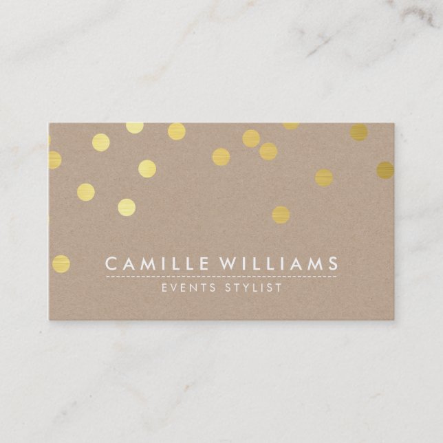 CONFETTI modern cute dot pattern gold foil kraft Business Card (Front)