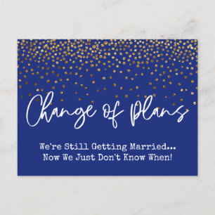 Confetti Navy Change of Plans Postponed Wedding Postcard