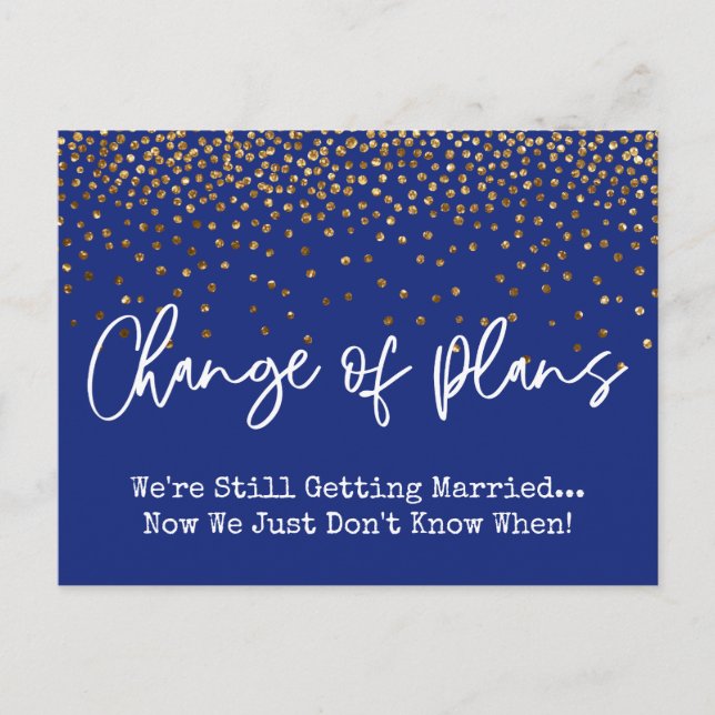 Confetti Navy Change of Plans Postponed Wedding Postcard (Front)