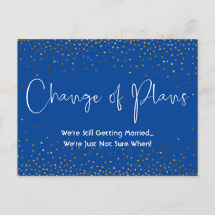 Confetti on Blue Change of Plans Postponed Wedding Postcard