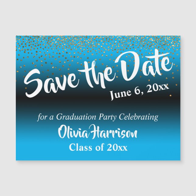 Confetti on Blue Graduation Save the Date Magnetic (Front)