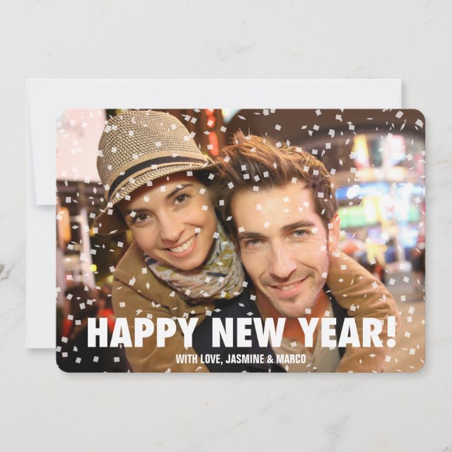 Confetti Overlay Happy New Year Horizontal Card (Front)