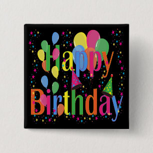 Confetti, Party Hats and Balloons Black Background 15 Cm Square Badge