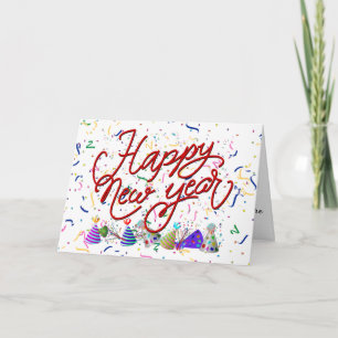 Confetti, Party Hats, Happy New Year Holiday Card