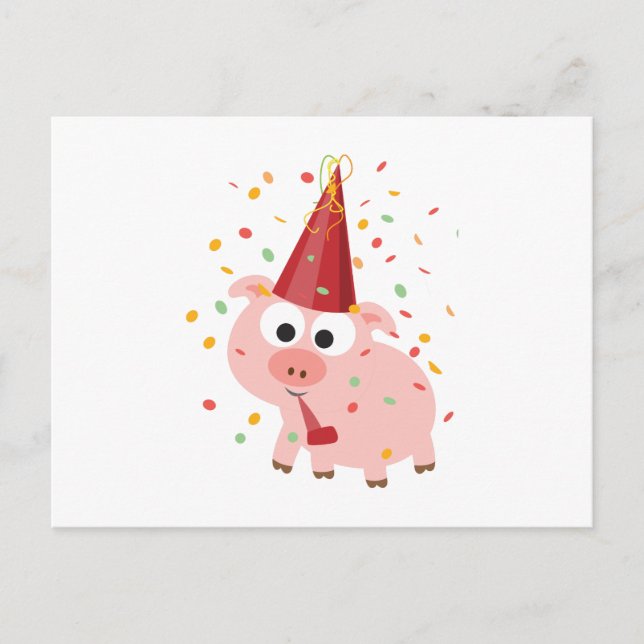Confetti Party Pig Invitation Postcard (Front)