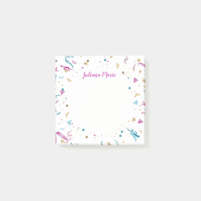 Confetti Party Pink and Blue Sparkle Post-it Notes (Front)
