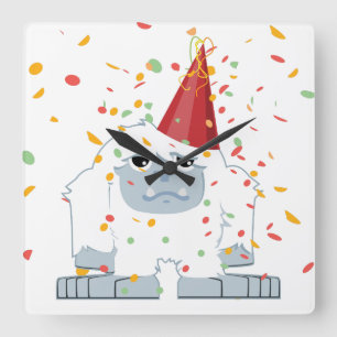 Confetti Party Yeti Square Wall Clock