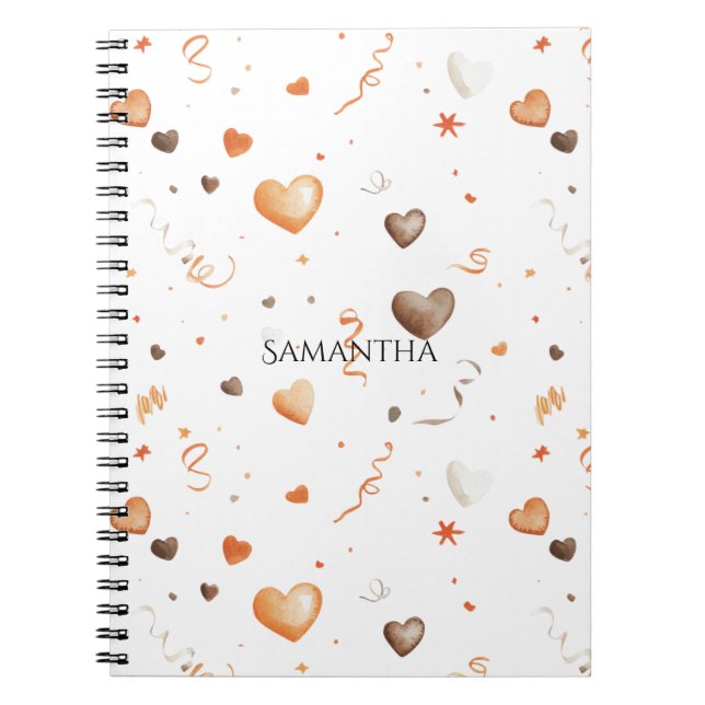 Confetti Peach Chocolate Hearts Notebook (Front)