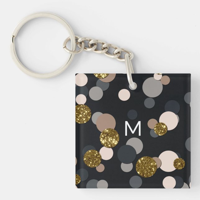 Confetti Peach, Maple, Grey and Gold Glitter Key Ring (Front)