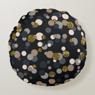 Confetti Peach, Maple, Grey and Gold Glitter Round Cushion