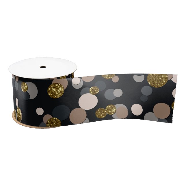 Confetti Peach, Maple, Grey and Gold Glitter Satin Ribbon (Spool)