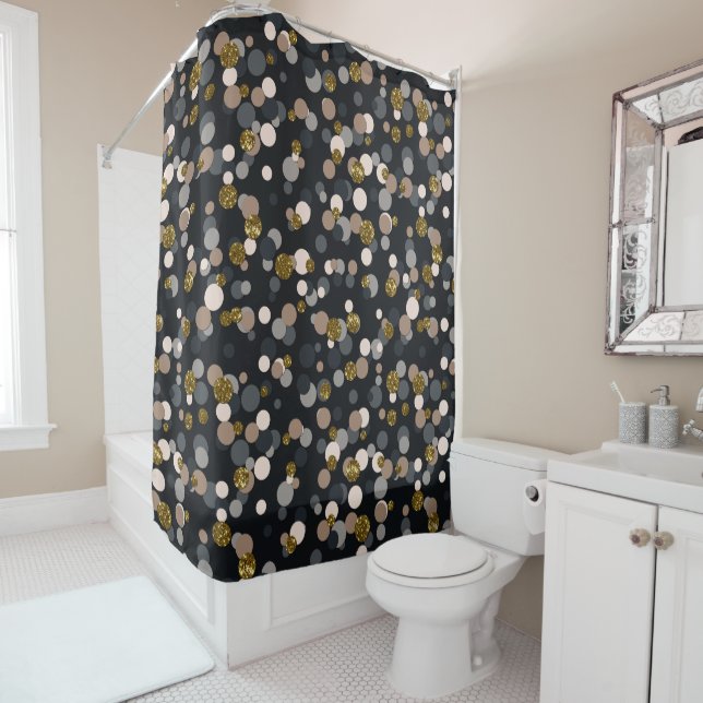Confetti Peach, Maple, Grey and Gold Glitter Shower Curtain (In Situ)