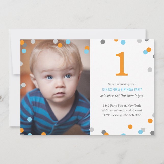 Confetti Photo Birthday Invitation (Front)