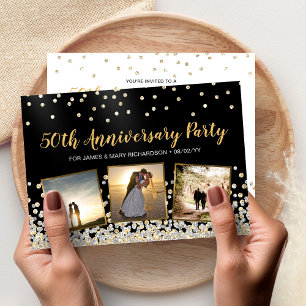 Confetti Photo Collage 50th Anniversary Party Invitation