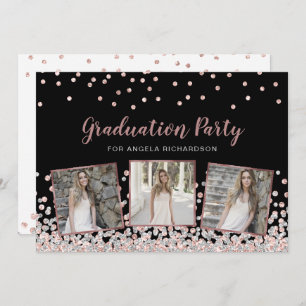 Confetti Photo Collage Rose Gold Graduation Party Invitation