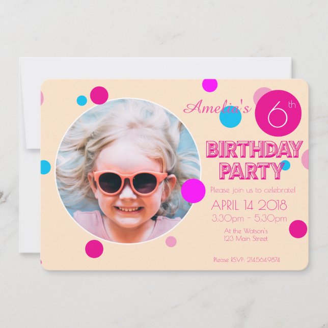 Confetti Pink Peach Girly Fun Photo Birthday Invitation (Front)
