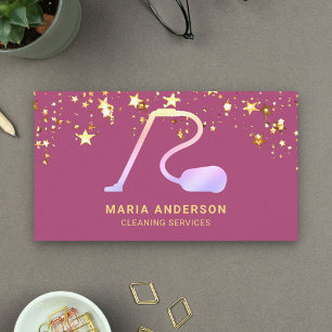 Confetti Pink Vacuum Cleaner Cleaning Services Business Card