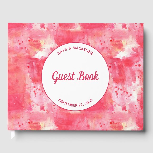 Confetti Pink Watercolor Abstract Modern Wedding Guest Book (Front)