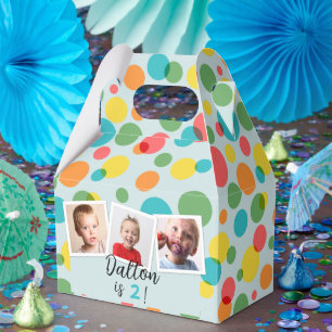 Confetti Polka Dots Boys Photo Birthday Party Favour Box